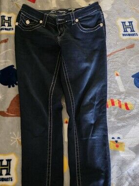 SEVEN 7 DARK WASH EMBELLISHED SKINNY JEANS